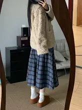 秋冬用 レトロチェック Aラインスカート【ウエストゴム・大きいサイズ・中丈・ウール素材】