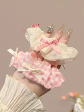 可愛らしいパール格子柄ピンクリボンヘアゴム【女性用・まとめ髪・春用】