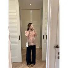 薄手の天絲衬衫【フリル付き・ローズ柄・フレンチスタイル】（セットアップ対応）