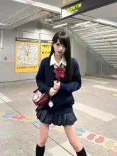 グレーのVネック長袖ニットカーディガン【JK制服スタイル・女子用・春秋用】