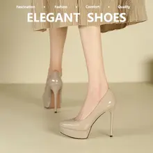 ヌードカラー セクシー12cmハイヒールパンプス【防水プラットフォーム・細いヒール・フレンチスタイル・ポインテッドトゥ】