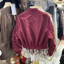 韓国風 ラフなデザインのショートバイカーパーカ【スタンドカラー・ボリュームスリーブ】