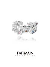 FAITMAIN 彩色ジルコニアオープンリング【純銀製・ユニークデザイン・色落ちしにくい】