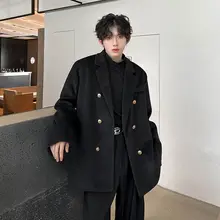 ブラックダブルブレストウールコート【メンズ・春秋用・長袖】