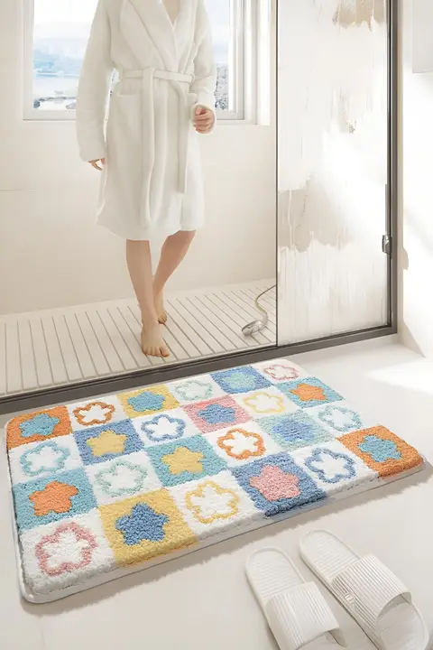 吸水マット 滑り止め 起毛 ボタニカル 花柄 カラフル トイレ前 洗面所 バスルーム