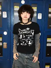 ストライプ長袖Tシャツ【猫柄・スリムフィット・Y2Kスタイル・カジュアル】
（セットアップ対応）