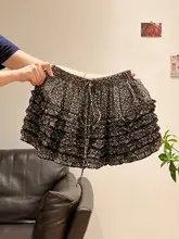 レトロな花柄のフレアスカート【ハイウエスト・フリル付き・Aライン】（セットアップ対応）