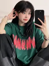 ヴィンテージ風グリーン短袖Tシャツ【レディース・ゆったりデザイン・カジュアル】