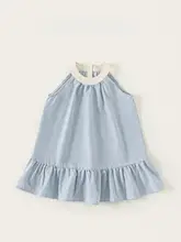 女の子用 夏用ノースリーブワンピース【チェック柄・フリル付き・おしゃれなデザイン】（セットアップ対応）
