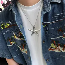 海星デザインのロングネックレス【シルバー・ヒップホップスタイル・ユニセックス】