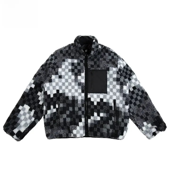 SLAMBLE 冬用モザイクフリース立ち襟ジッパー保温ジャケット【男女兼用・カジュアル・万能】