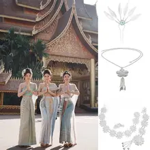 美しい金色のヘアピン【タイ民族スタイル・ネックレス・ウエストチェーン付き】