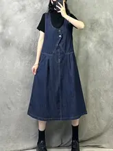 レトロデザインのデニムサロペットスカート【春秋・快適な着心地・大きいサイズ・ファッション】（セットアップ対応）