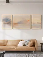 北欧風 抽象的なピンクの風景画 【モダンシンプル・リビング用・3枚組】