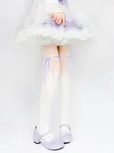 ロリータ風 紫色リボンソックス【女性用・スイートデザイン・ホワイトストッキング】