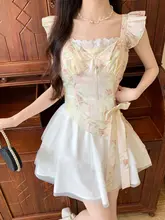 華やかなデザイン！フリル付きフレンチスタイルのタイトワンピース【デート用・夏季・軽やかなスカート】