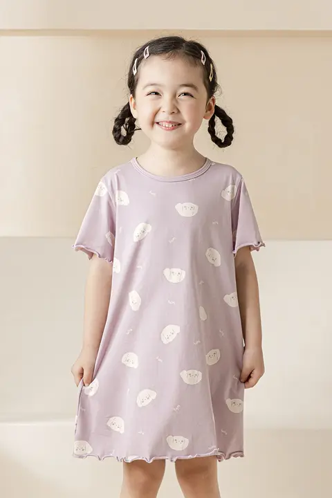 女の子用薄手コットン夏用パジャマドレス【ショートスリーブ・プリンセススタイル】（セットアップ対応）