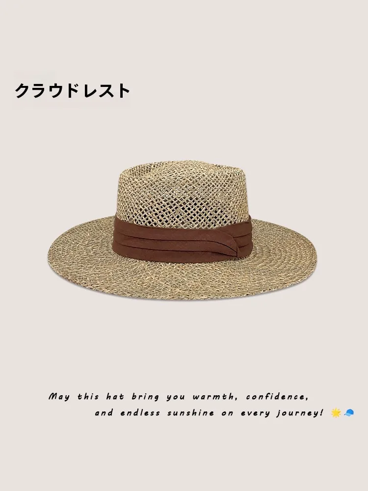 草編みの平頂帽子【夏用・女性向け・UVカット・リゾートスタイル】