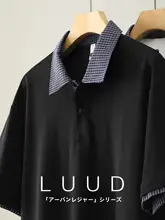 ポロシャツ メンズ 半袖 フェイクレイヤード パッチワーク チェック柄 シャツカラー 横畝 シンプル 上品 「LUUD」