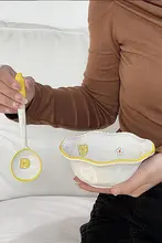 手描きデザインのかわいいセラミック朝食ボウル【サラダ・フルーツ・デザート用】