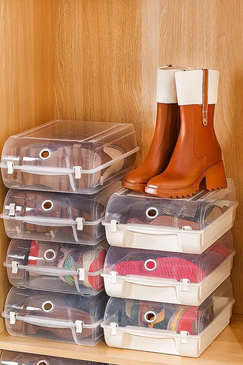 省スペース 長靴用透明シューズボックス【プラスチック製・組立不要・靴収納】