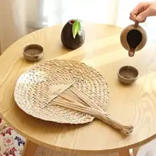 手作りの蒲草製扇子【夏用・赤ちゃんや高齢者向け・自動振動防止・中国風デザイン】