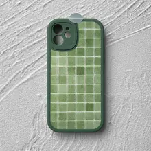 スマホケース iPhone 15 14 13 12 対応 シンプル インスタ映え 個性的 ユニーク アーティスティック グリーン スクエアチェック柄
