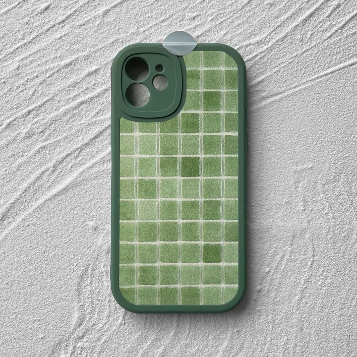 スマホケース iPhone 15 14 13 12 対応 シンプル インスタ映え 個性的 ユニーク アーティスティック グリーン スクエアチェック柄