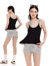 Vネック ハイライドウエスト キャミソール【女性 夏用・ブラック・無袖】