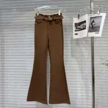 金属バックル付き細腰ベルトの着心地抜群なストレッチ微ブーツカットパンツ【シルエットを引き立てるデザイン】（セットアップ対応）