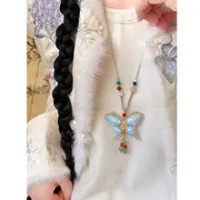 ソンキン蝶デザインの流れるフリンジネックレス【新中式・ロングセーター用】