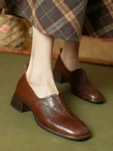 シンプルなデザインの粗めヒールレディースローファー【本革・春夏用・ミドルヒール】