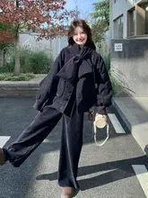 灰色のファッションニットコートとワイドパンツ【冬用・デザイン性高い】（セットアップ対応）