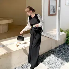 高級感あふれる春のコーディネート【フェイクツーピース・ブラウスとワイドパンツ】（セットアップ対応）