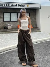 美式レトロサイドポケット付きカーゴパンツ【ハイウエスト・カジュアル ワイドレッグ・ストリートファッション】