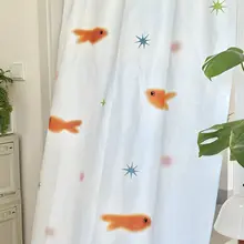 ピンクの金魚デザインカーテン【夢幻的な少女の部屋・穴あけ不要・半遮光・飾り窓用】