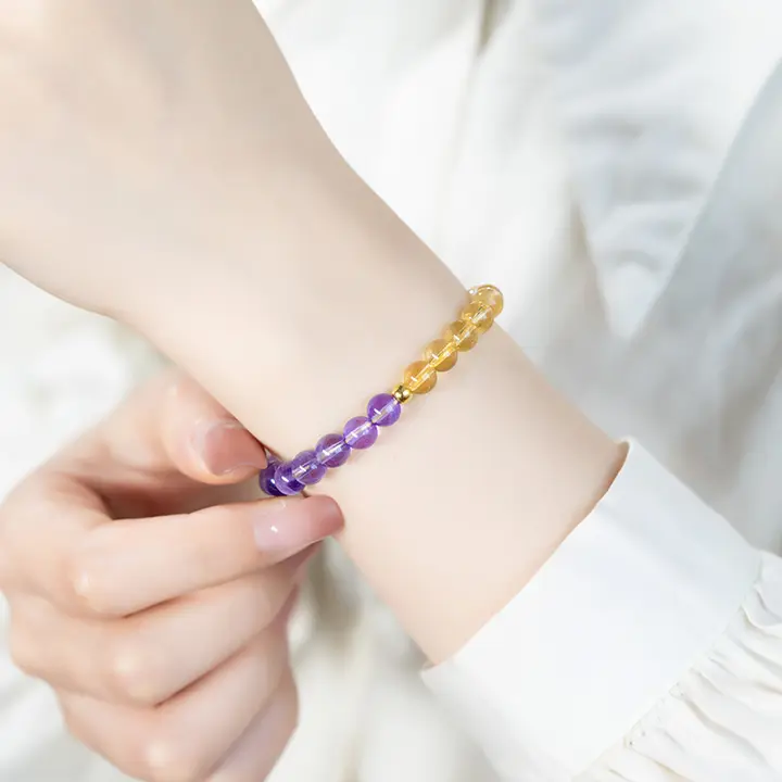 天然黄水晶と紫水晶のブレスレット【本命年の招財・情緒安定】
