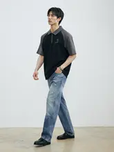 破れデザインのユーズド風デニムパンツ【コットン混・メンズ・夏用・ワイドストレート】