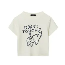 カジュアルなアニメプリントの半袖Tシャツ【女性用・ホワイト・ゆったりデザイン】（セットアップ対応）