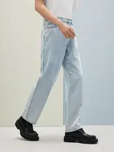 快適でルーズなデザインのストレートカットデニムパンツ【夏用・二色展開】