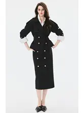 黒の短丈ジ ャケットとミディスカートの女性用コーディネート【秋季・ビジネスカジュアル・エレガントスタイル】（セットアップ対応）