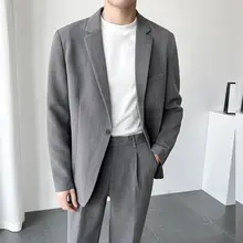 韓国風 ゆったりシングルボタン西洋スーツジャケット【ビジネス・カジュアル・二重構成】（セットアップ対応）