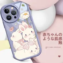 iPhone 14用 透明ウサギデザインシリコンケース【全包カバー・防振・可愛い女性向け】
