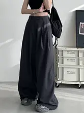 灰色高腰ワイドレッグパンツ【春夏用・フィット・スーツスタイル】