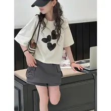 韓国風 カラーブロックデザイン 女の子用 半袖Tシャツ【夏用・カジュアル・短め】（セットアップ対応）