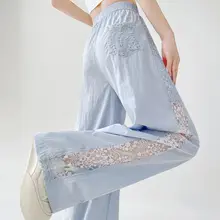 レースのワイドパンツ【薄手・夏用・フィット・ロング丈】（セットアップ対応）