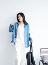 夏用シンプルデザイン深色UVカットテンセルデニムシャツ【ウォッシュ加工・ゆったりフィット・カジュアルアウター】