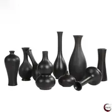 黒色陶器製 花瓶【アンティークスタイル・小型・インテリア装飾用】