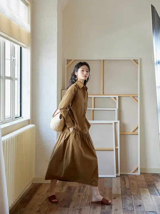 長綿のシャツと花苞スカートの春用衣装【ヴィンテージスタイル・自然なデザイン】（セットアップ対応）
