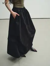立体裁剪の弓形半身長スカート【水洗いコットン・ウエストゴム】